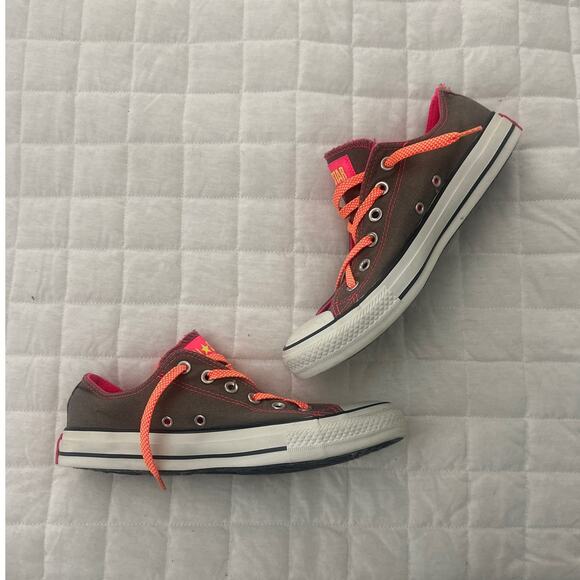 CONVERSE ALL STAR Womens Gray Sneaker Neon Orange Laces 538715F READ US 9 - Picture 1 of 15